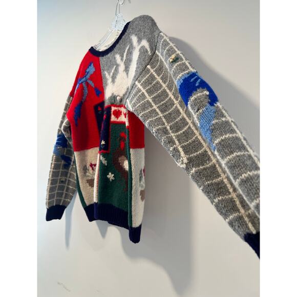 Vintage Wool & Angora Teacher's Knit Sweater Bunnies Rooster & Apple Sz Small JL - Picture 4 of 10